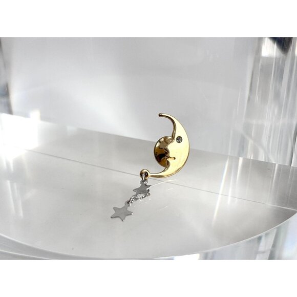 Crescent Moon & Stars Charmed Gold Toned Vintage Costume Jewelry Brooch - Picture 2 of 9